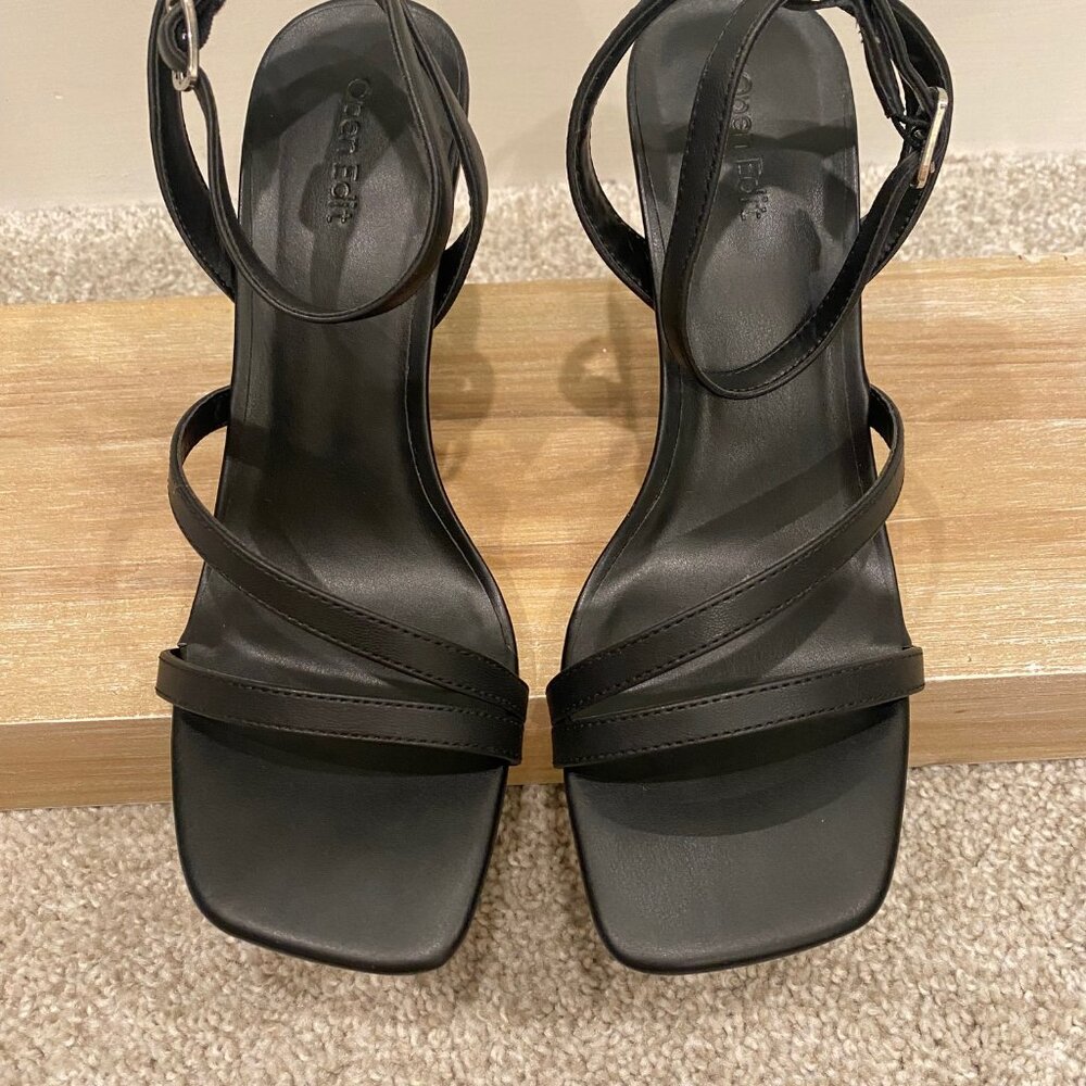Open Edit Dante Ankle Strap Sandals w 3.5" Heel Black Size 8